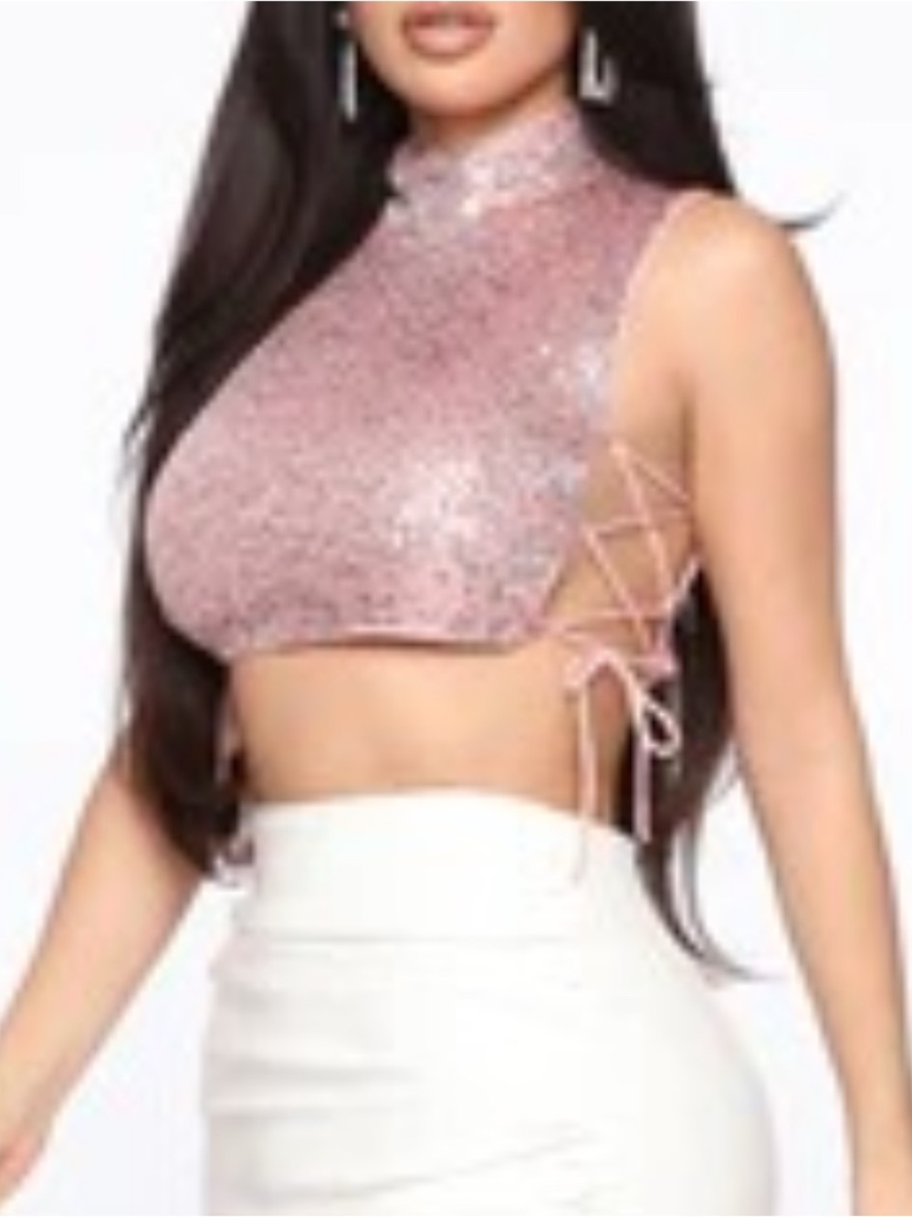 Fashion Nova Rose Sequin Mock-Neck Crop Top - Picture 2 of 5
